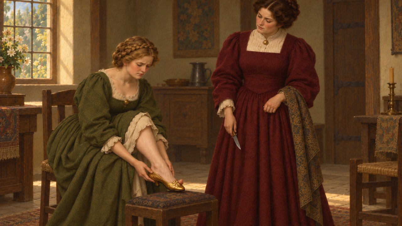 Cinderella: The elder stepsister tries the shoe